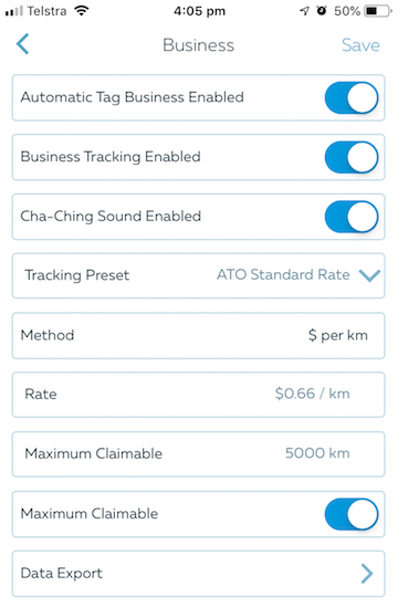 Screenshot showing ATO Standard Rate selection