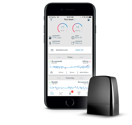 GOFAR adapter and black smartphone with mileage tracker on screen