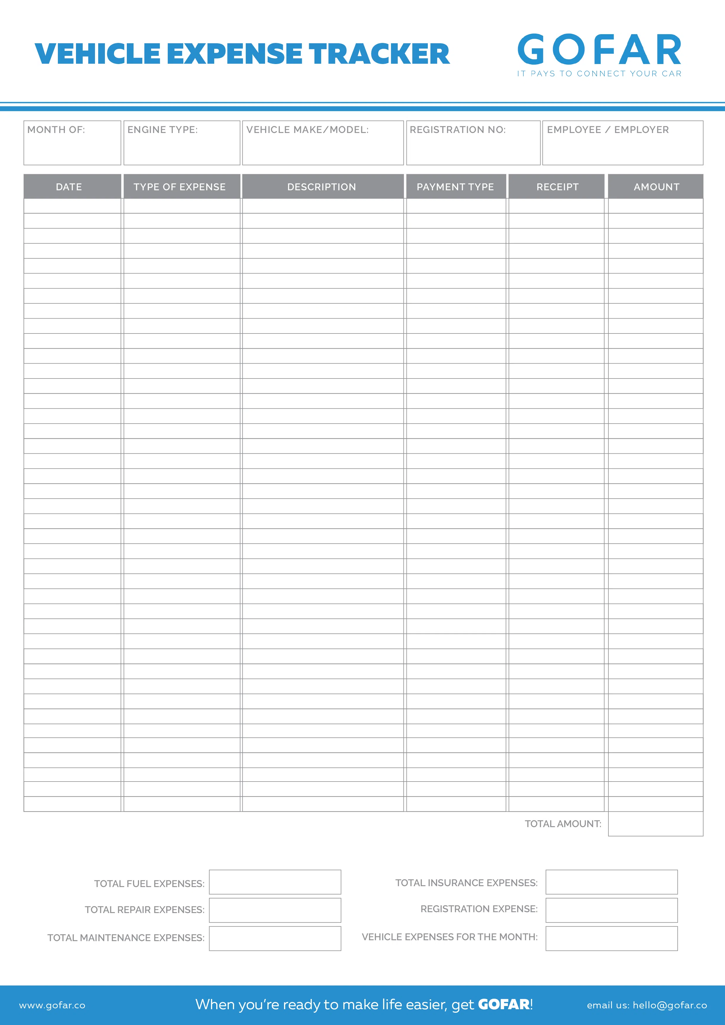 vehicle expense tracker template in poster form