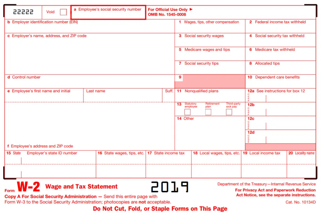 IRS W-2 tax form