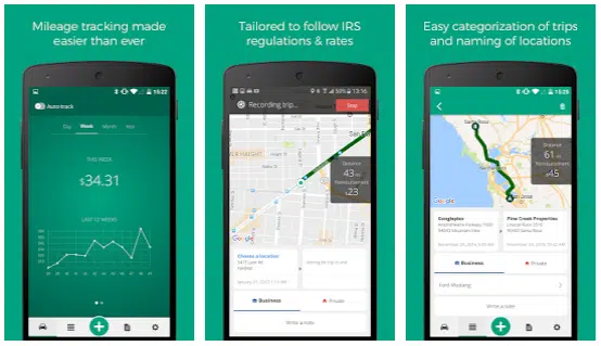 Driversnote mileage tracker app feature screenshots