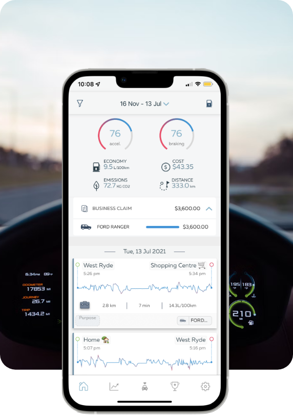 GOFAR mobile app showing travel data collected